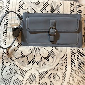 NWT Coach Leather Buckle Soho Skinny Wristlet Sky Blue